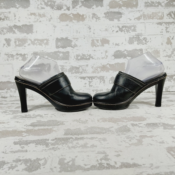 Coach Black Leather Slip On Gold Buckle Detail Heeled Mule Clogs M68 - Picture 7 of 14